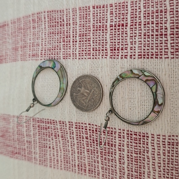 Shell and Silver Circle Dangle Earrings - EUC - Picture 6 of 6
